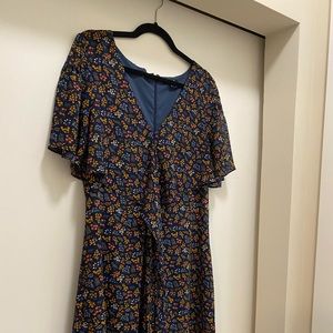 Madewell Blue Floral Wraparound Tie Mini Dress